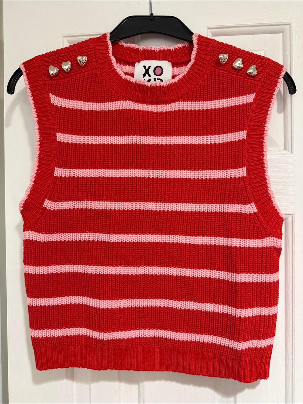 Kerry Rosenthal Red & Pink Striped Knit Tank with Heart Studs